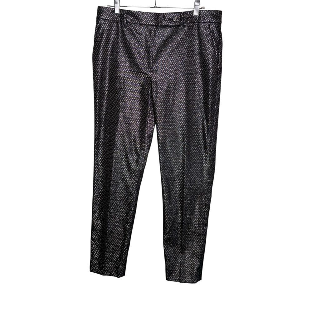White House Black Market Metallic Jacquard Slim Ankle Pants 8L Black